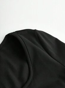 SHEIN Girlism Tween Girl Fitted Casual Minimalist Comfortable Square Neck Long Sleeve Top With Side Ruching - Black - View 3