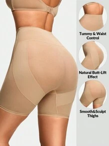 SHAPORA Shaping High-Waisted Mid Thigh Shapewear Short Bottom Body Shaper Butt Lifter-Tummy Waist Thigh Control - Apricot - View 1