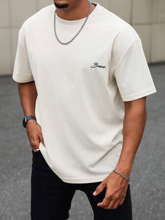 Manfinity CasualMax Plus Size Men Letter Print Round Neck Casual Short Sleeve T-Shirt