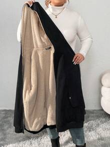 SHEIN CURVE+ Plus Size Christmas Hooded Fleece Jacket, Autumn/Winter - Multicolor - View 9