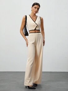 SHEIN Tall Retro Women's Suit With Contrasting Colors, Outer Suit Suit, Early Autumn Clothing - Khaki - View 6