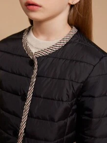 PrepCrw Young Girls' Brown Plaid Pattern Black Long Sleeve Round Neck Winter Coats, Autumn/Winter - Black - View 6