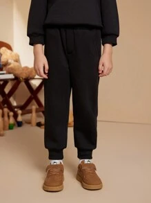 PrepCrw Kleine Jungen Campus & Street Buchstaben Muster Schwarzer Thermofutter Kapuzenoberteil & Hosen Set, Herbst/Winter - Schwarz - Übersicht 4