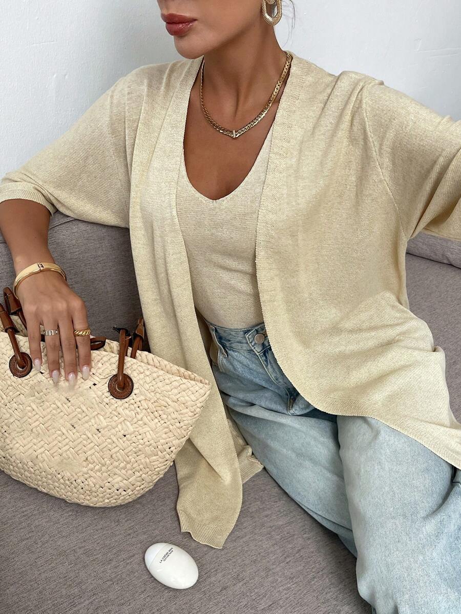 SHEIN Frenchy 2pcs Women Casual Gold Line Decor Camisole And Cardigan Set Women Cardigans,Thanksgiving Outfit,Women Fall Sets Winter - Gold - View 1