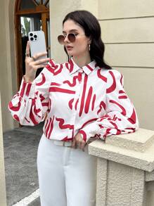 INAWLY Camisa con mangas globo holgada y con estampado de moda para mujer, primavera y verano