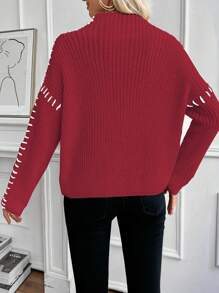 SHEIN LUNE Nowy sweter z długim rękawem i półgolfem na jesień/zimę, luźny i swobodny, z charakterystycznym wzorem