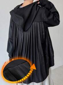 FRIFUL Women's Oversized Ruffle Trim Fleece Sweatshirt With Back Design, Thermal Lined Fall,Winter Hoodies - Black - View 1