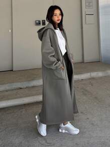 DAZY Women's Solid Color Thermal Lined Hooded Knit Cardigan Fall,Winter Women Coats - Grey - View 4