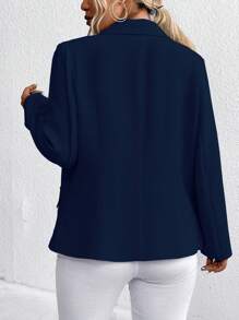 EMERY ROSE Plus Size Women Solid Color Lapel Neck Long Sleeve Metal Double-Breasted Casual Blazer, Autumn Graduation,Back To School,Teacher Outfits For Women Fall Cloth For Women Winter