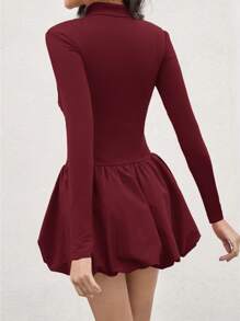 SHEIN X ELOISA & ORSON COSMINA Vestido mini de manga larga y cuello alto fruncido de color sólido simple para mujer