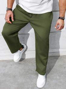 Manfinity Homme Heren Plus Size Casual Effen Kleur Trekkoord Taille Schuine Zak Losse Rechte Broek