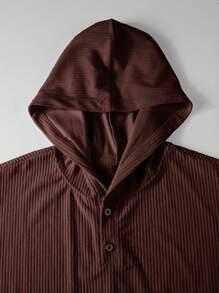 Manfinity Hypemode 宽松纯色男式连帽套头衫和裤子套装 - 酒紅色 - 查看 4