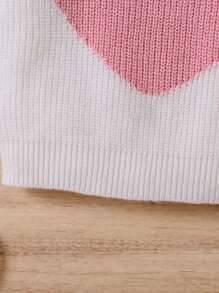 Young Girls & Toddler Girls Round Neck Heart Jacquard Textured Knit Sweater, 
Suitable For Casual Everyday Wear With Certain Warmth, Mom And Daughter Matching,Sister And Me Matching,Outfits , Sport Style ,Great For Casual & Daily Wear & School Daily In Autumn & Winter - White - View 4