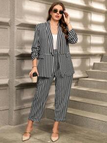 SHEIN Clasi Ensemble tailleur 2 pièces oversize, imprimé prince-de-galles, élégant et stylé