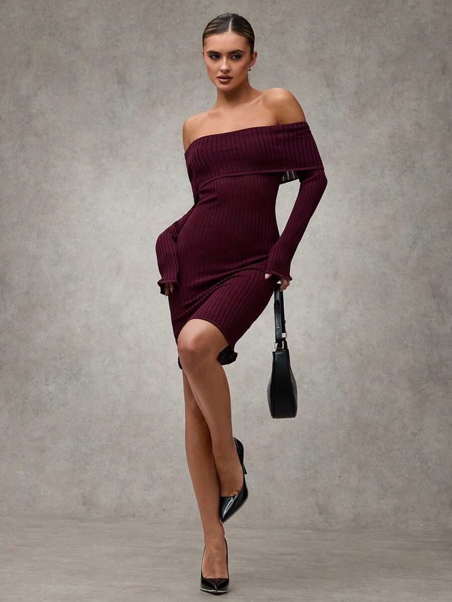 SHEIN BAE Women's Solid Color One-Shoulder Long Sleeve Fitted Elegant Sweater Dress For Autumn Vintage Burgundy Sweater Dress Hollowed Costumes Thanksgiving Women Outfit Christmas Women Dress Halloween Women Dress Elegant Women Dresses Women Sweater Dresses Sexy Red Dress Thanksgiving Outfit Cat Woman Costume Ugly Christmas Sweater - Coffee Brown - View 1