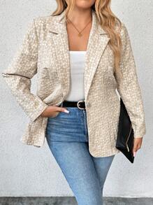 Plus Size Front Button Jacquard Elegant Long Sleeve Blazer - Grey - View 4