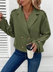 SHEIN LUNE Manteau trench style court décontracté et pratique pour femme - Vert - Voir 6