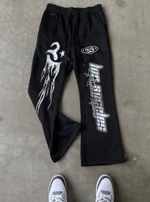 Manfinity Roghcode Pantaloni della tuta casual da uomo con stampa a lettera e vita con cordoncino