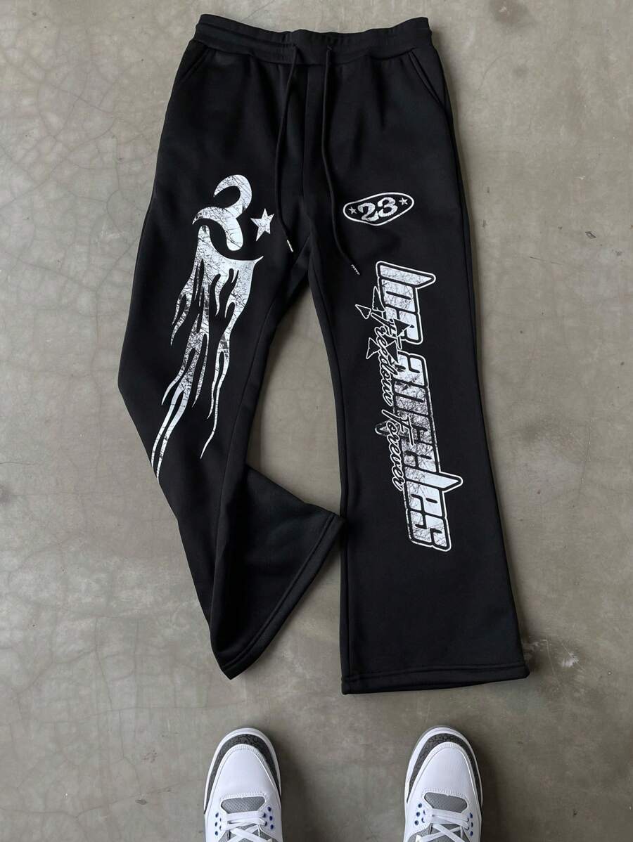 Manfinity Roghcode Pantaloni della tuta casual da uomo con stampa a lettera e vita con cordoncino