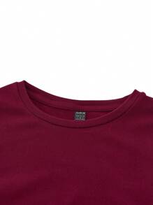 SHEIN Váy bầu ôm sát cổ tròn viền nhún màu đỏ rượu vang, váy thu cho nữ - Màu Đỏ Sâu - Xem 5