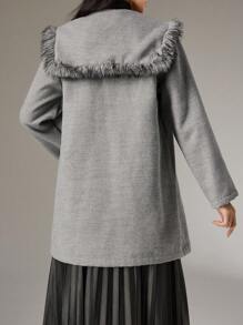 Modelyn Women's Autumn Casual Teddy Collar Patchwork Double-Breasted Overcoat - Grey - View 7