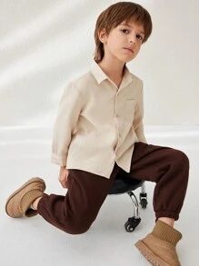 Blossori 年轻男孩松鼠刺绣口袋抽绳休闲运动裤 - 棕色 - 查看 4