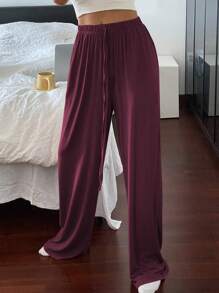 Livesso Minimalist Comfortable Draping Loose Straight-Leg Loungewear Pants, Fall Pajama, Winter - Red Violet - View 5