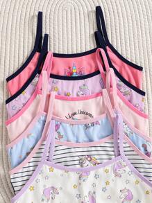 6pcs Girls Young Girl Minimalist Unicorn Print Pure Cotton Camisole Vest Underwear Set