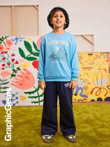 Tween Boys Round Neck Long Sleeve Letter Print Casual Sweatshirt - Royal Blue - View 7