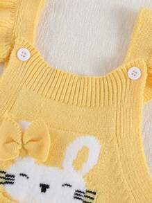 Peto con diseño de intarsia de dibujos animados para niñas bebé, con orejas de conejo, manga larga con volantes, color rosa, mono esponjoso y lindo, para primavera/otoño