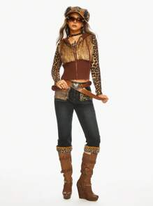 ROMWE J-Fashion Y2K 秋冬 Shibuya Gyaru 毛绒撞色毛绒开衫背心 女款