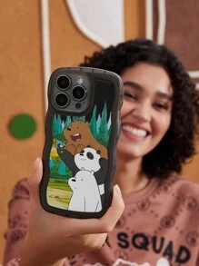 We Bare Bears X SHEIN Cute 3 Bears Print Wavy Colored Mobile Phone Case, Compatible With IPhone - Multicolor - View 2