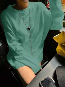 DAZY Women Oversized Bright Green Solid Color Sweater
