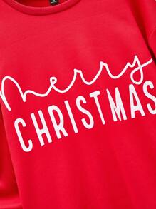Men's Crew Neck Pullover Sweatshirt, Thermal Lined, Casual Loose Fit, Street Style, Multi-Color Letter Print, White Letter Graphic, Christmas Vibe "MERRY MERRY CHRISTMAS", Suitable For Family Matching, Black, Red, Fun Graphic, Autumn/Winter - Multicolor - View 7