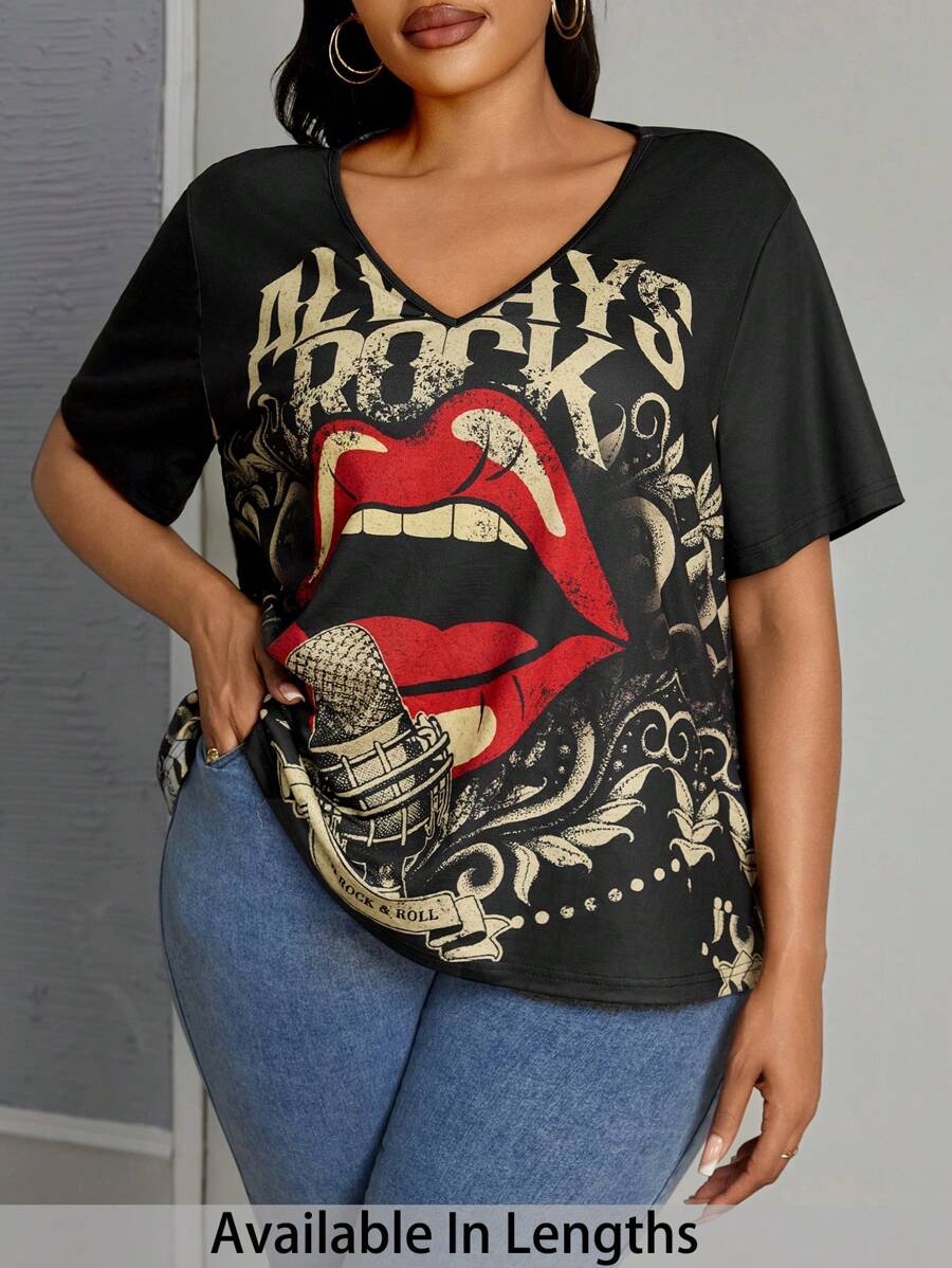 SHEIN PETITE CURVE Casual Loose Plus Size Women's T-Shirt Thanksgiving Outfit Women