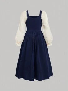 SHEIN MOD 大码泡泡袖复古宫廷风格拼色连衣裙 - 藏蓝色 - 查看 2