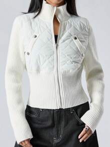 LYSMO 1 件女式纯色拉链休闲加厚外套，冬季