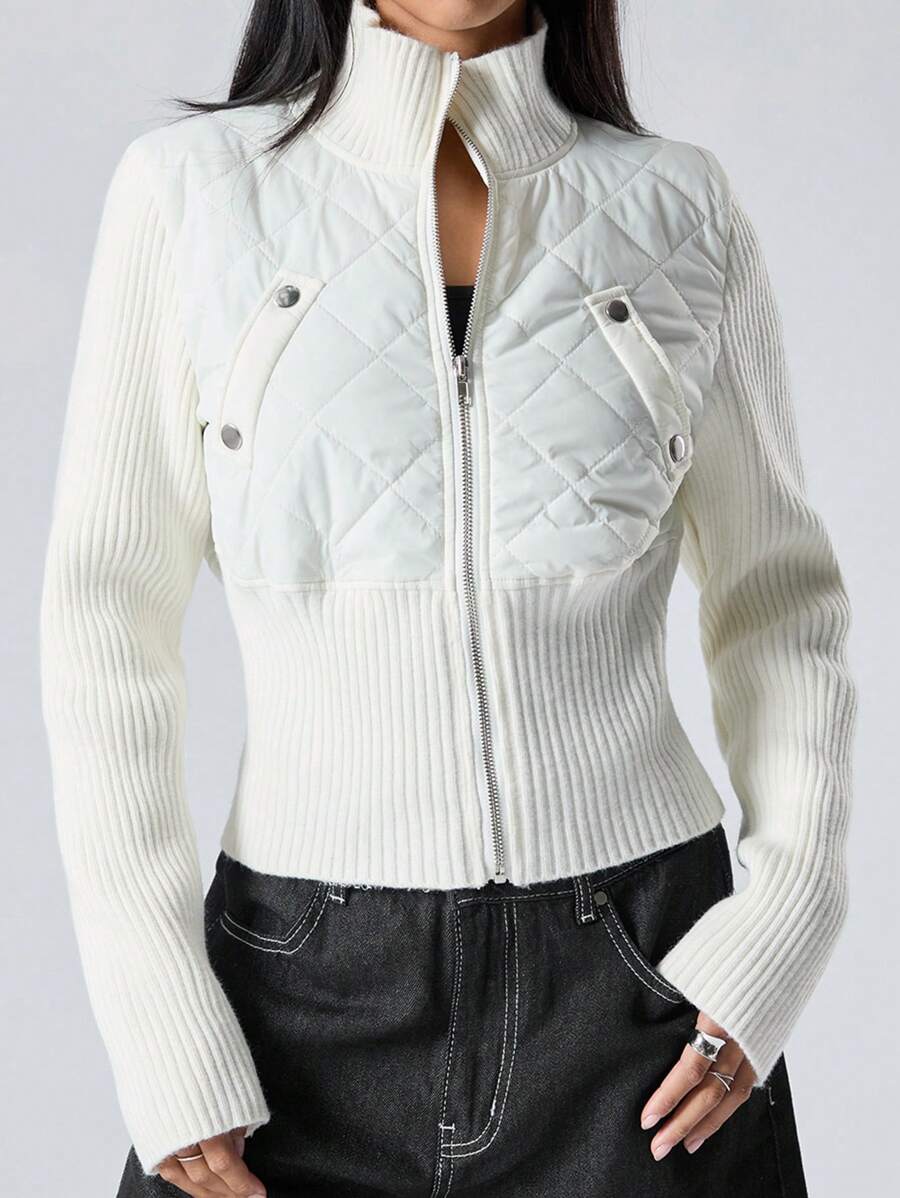 LYSMO 1 件女式纯色拉链休闲加厚外套，冬季