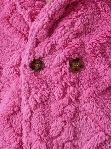 SHEIN Toddler Girls' And Young Girls' Plush Textured Blazer Style Jacket For Casual Everyday Wear, Autumn/Winter - Hot Pink - View 3