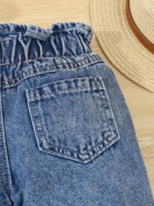 SHEIN Vintaside Kids 女童休闲舒适街头风格破洞碎花腰牛仔裤 - 中等水洗藍 - 查看 7