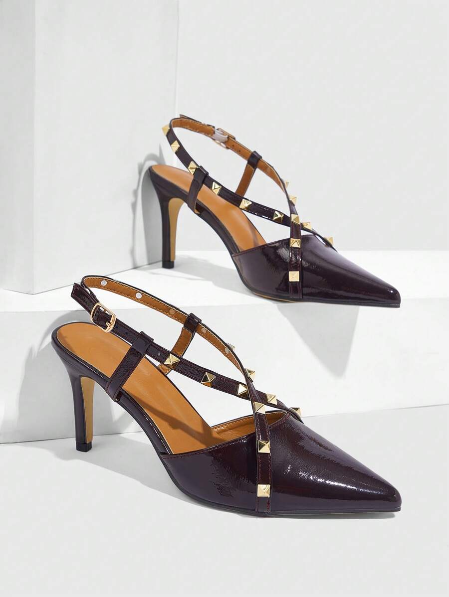 CUCCOO SZL Women's Studded Pointed Toe Fashion High Heel Pumps - Burgundy - View 1