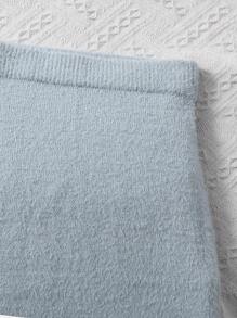 SHEIN 青少年女孩毛绒治愈风格翻领长袖开衫和针织裙两件套 - 淺藍色 - 查看 4