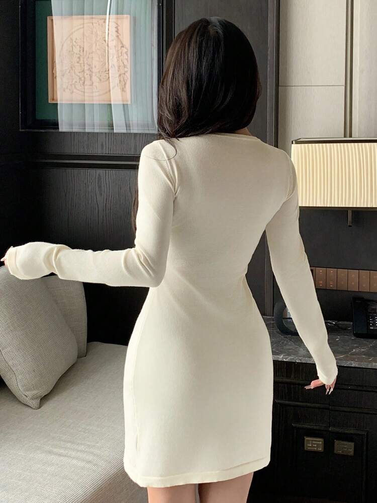 Minimalist Form-Fitting Short Knitted Dress Loungewear Pajama