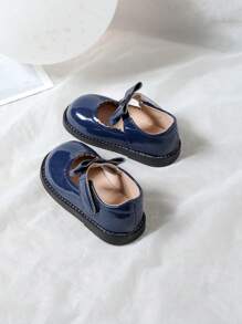 Cute Round Toe Bow Decor Flat Girls Shoes, Suitable For Spring & Autumn - Blue - View 2