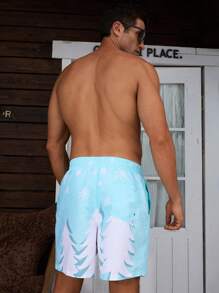 Manfinity Swimmode Pantalones cortos de playa con cordón en la cintura, bolsillos laterales y estampado de Papá Noel y copos de nieve para hombre, verano