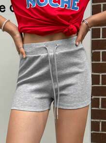 INAWLY Women's Drawstring Solid Color Minimalist Skinny Casual Sports Shorts