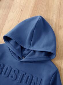 2 sztuki/zestaw dla młodych chłopców, casualowe, słodkie, codzienne, wygodne, podniesione, angielskie litery, jednolity kolor, dzianinowa, szara bluza z kapturem i spodnie, odpowiednie do podróży, szkoły, codziennych spotkań, jesień/zima