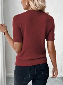 Calvaya Áo len tay ngắn màu trơn đơn giản cho mùa xuân/thu năm mới - Đỏ - Xem 2