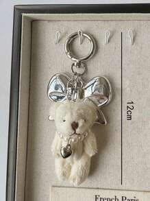 ROMWE Kawaii 1 件韩国甜美珍珠大蝴蝶结棕熊心形汽车钥匙扣、耳机装饰、手机壳、包包吊坠、钥匙链