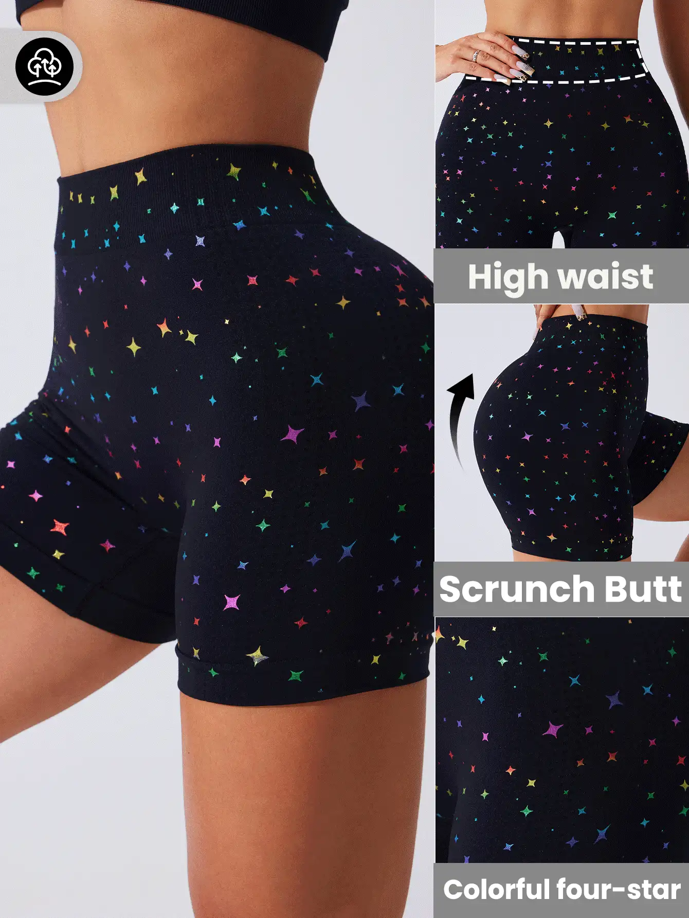 Core Rhythm Quần short thể thao mùa hè in họa tiết lưng thun co giãn, thích hợp cho yoga, quần short tập gym, quần short đi xe đạp - màu đen - Xem 2